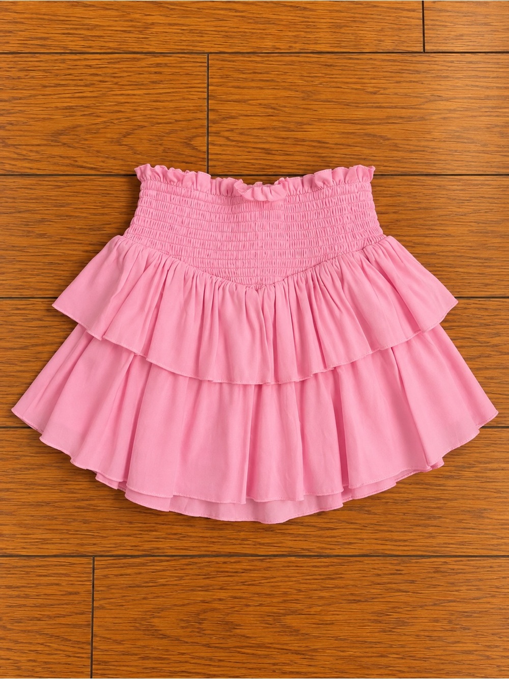 Katie J NYC Pink Tiered Ruffle Smocked Waist Skirt